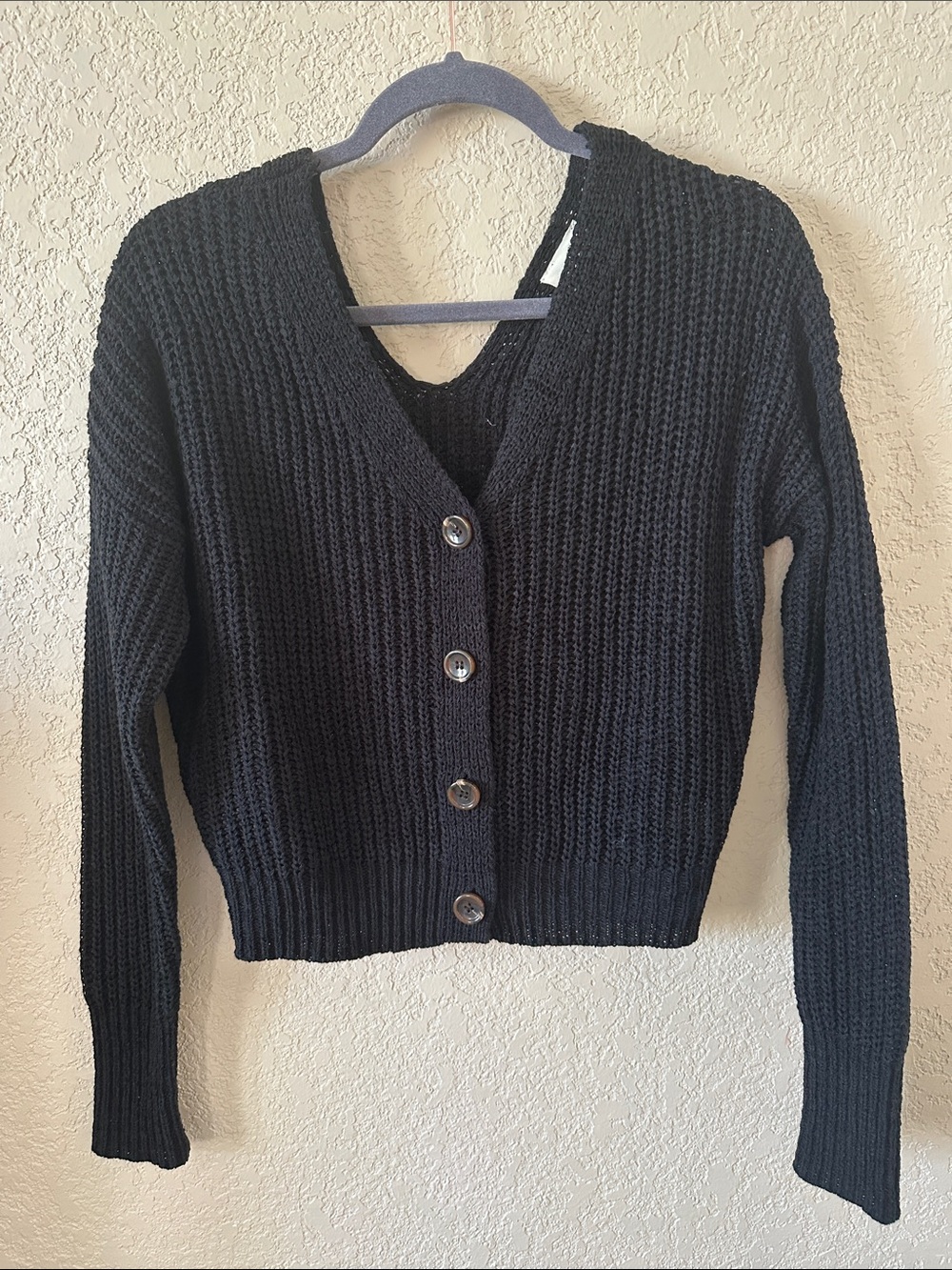 Harper Black Cropped Ribbed Button Cardigan